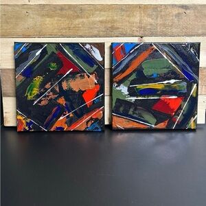 Original Acrylic Painting 2 Canvases Titled Eclectic Motion Colorful Wall Art